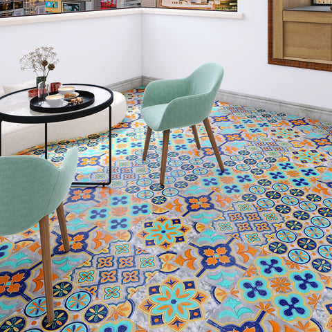 Vibrant orange and blue: the fashionable rhythm of tile stickers