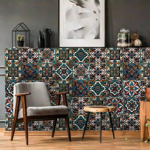 Retro blue and orange: the exotic style of tile stickers