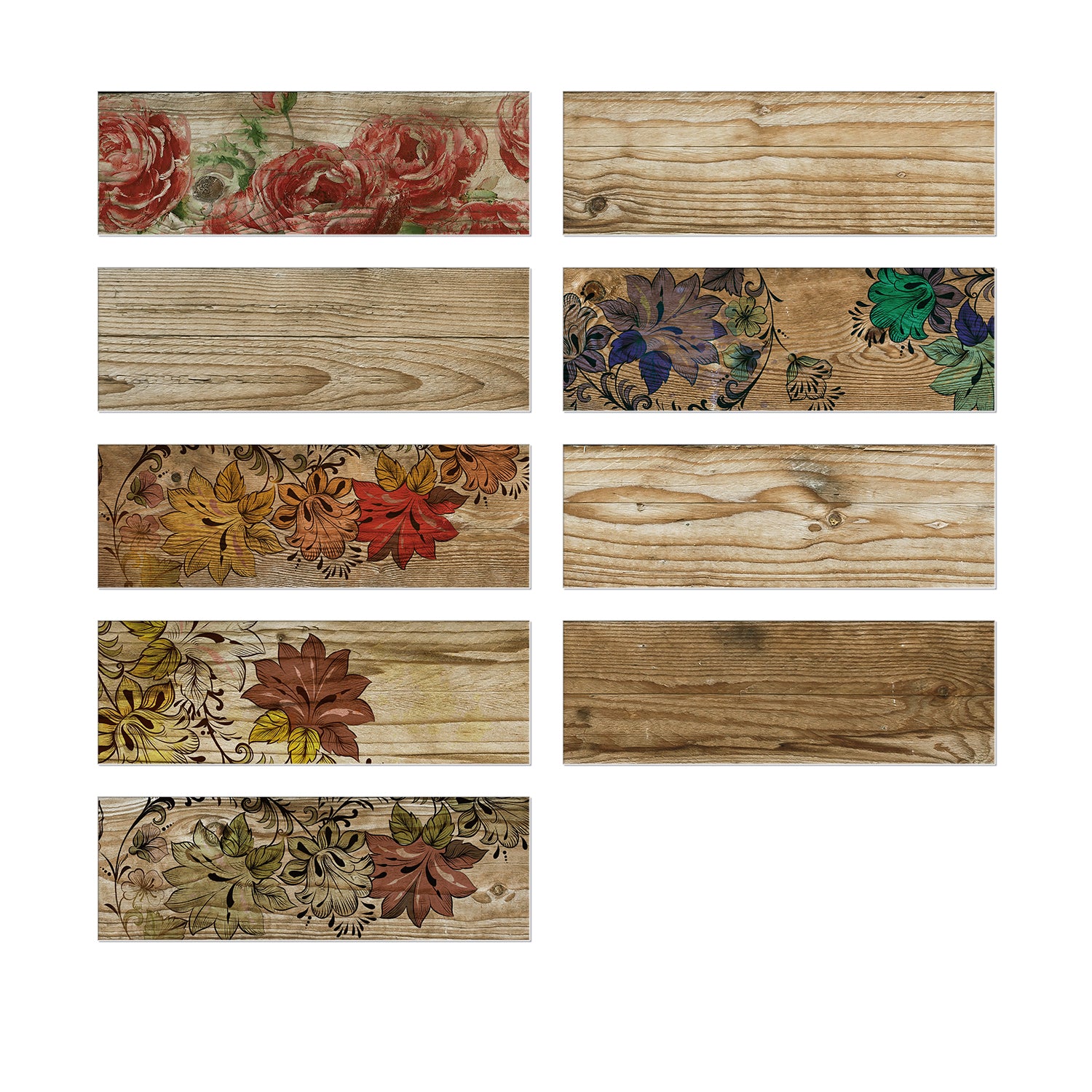 Self-Adhesive PVC Flower Oak Wood Veneer Wallpaper 9pcs