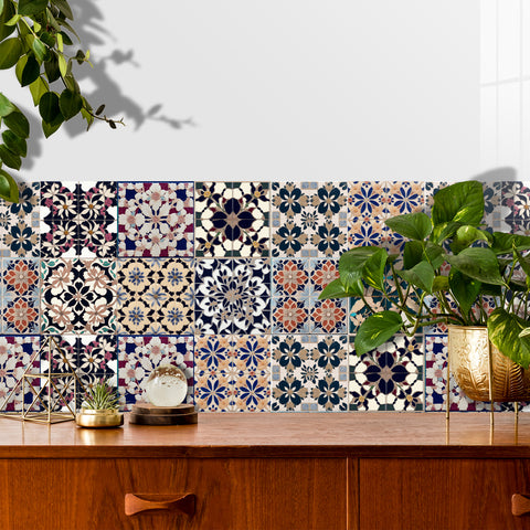 Retro floral tile stickers, injecting artistic atmosphere into the space