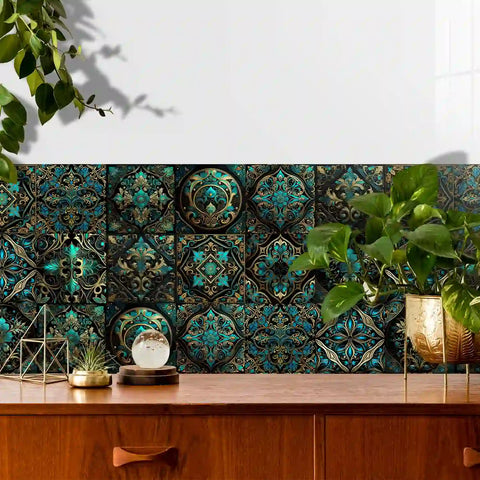 Luxury gold and blue: the aristocratic style of tile stickers