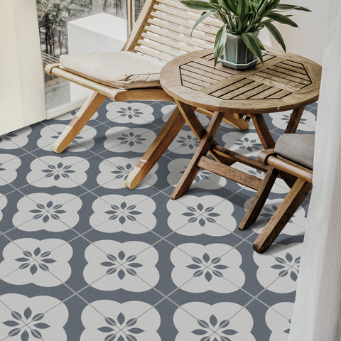 Beige and Gray Floral Floor Marble Tile Stickers Retro Peel and Stick Easy Apply Geometric