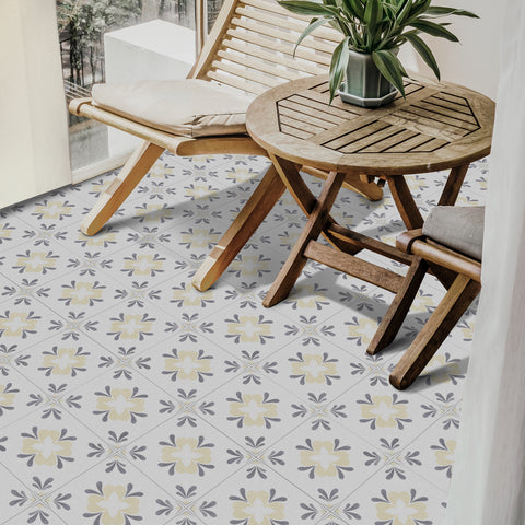 Gray and Beige Floral Floor Tile Stickers Geometrical Peel and Stick