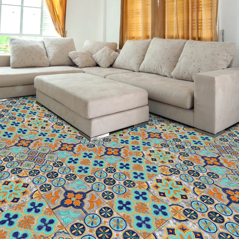 Vibrant orange and blue: the fashionable rhythm of tile stickers