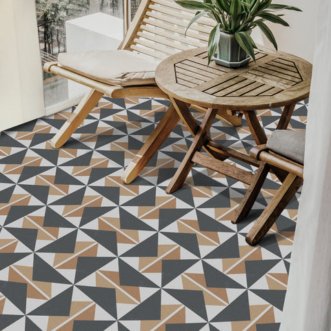 Gray and Brown Triangles Pattern Floor Tile Stickers Peel and Stick Geometrical