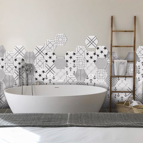 Geometric and abstract fusion tiles: modern artistic atmosphere