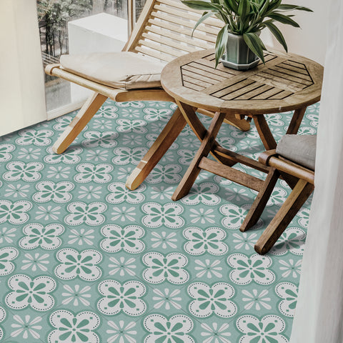 Green and Beige Floral Floor Tile Stickers Peel and Stick Geometrical