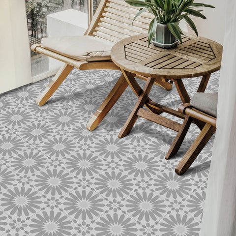 Grey Sun Flower Floor Tile Stickers Peel and Stick Modern Geometric