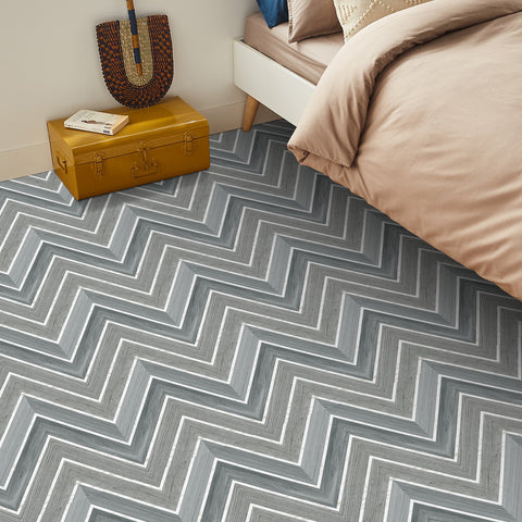 Herringbone Grey Wood Peel and Stick Vinyl Flooring for Bedroom