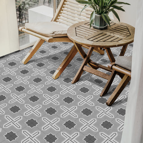 Grey Cross Shaped Marble Floor Tile Decals Peel and Stick