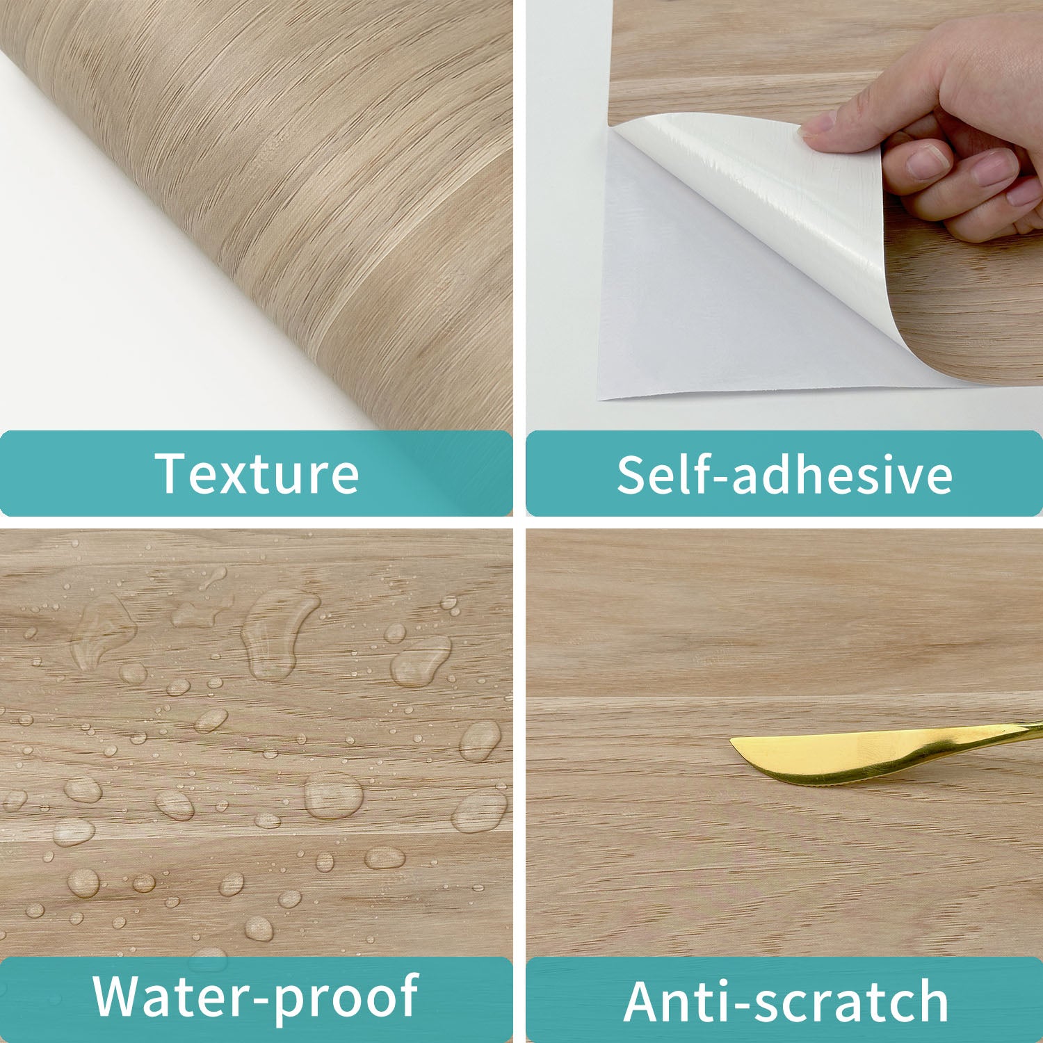 Waterproof Light Walnut Wood Removable Wallpaper​