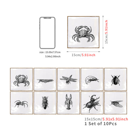 White with Insect Square Nature Tile Stickers