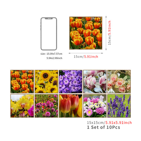 Purple and Yellow Flower Fantasy Square Nature Tile Stickers 10PCS