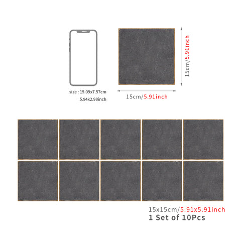 Dark Grey Modern Square Tile Sticker Elegant Wallpaper 10PCS