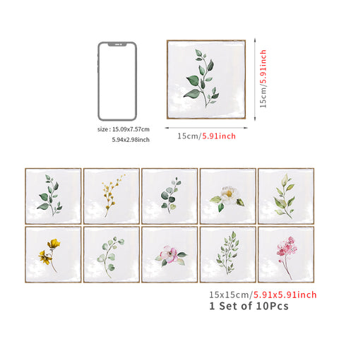 White with Floral Vintage Square Tile Stickers