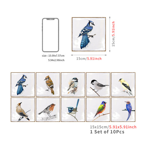 White with Birds Vintage Square Nature Tile Stickers