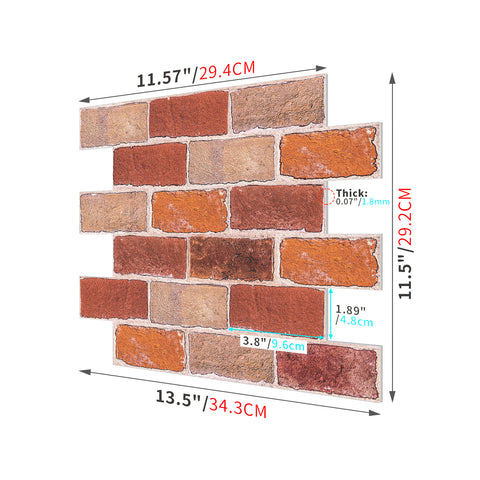 Brick Red Rustic Stone Tile Stickers Country Style Rock Wallpapers 10 Pcs