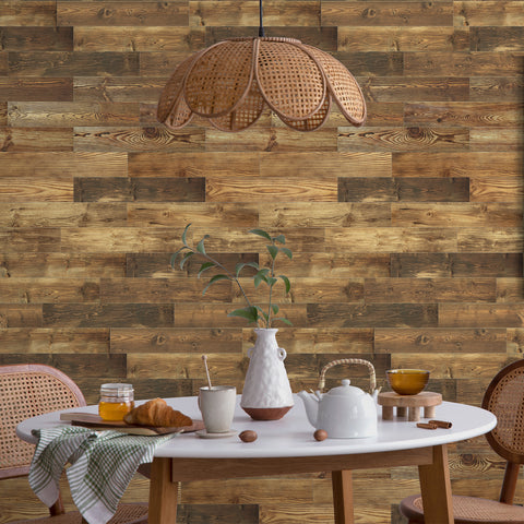Frosted Foam Tile Sticker (Brown And Grey) 24pcs Peel and Stick Wallpaper Ancient European Wood-Grain Style Wall Decor