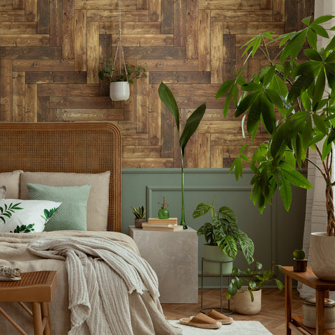 Frosted Foam Tile Sticker (Brown And Grey) 24pcs Peel and Stick Wallpaper Ancient European Wood-Grain Style Wall Decor
