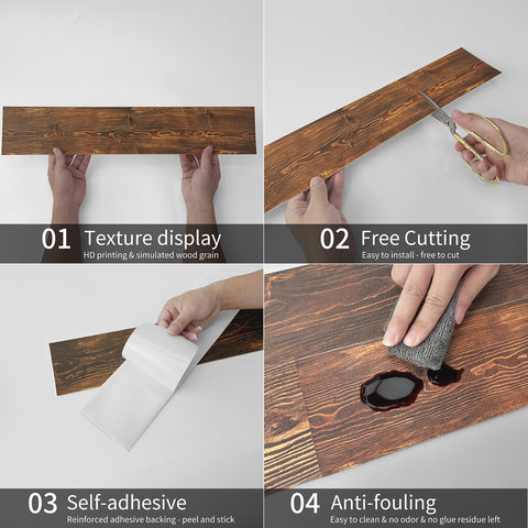 Frosted Foam Tile Sticker (Brown And Grey) 24pcs Peel and Stick Wallpaper Ancient European Wood-Grain Style Wall Decor