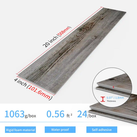 Frosted Foam Tile Sticker (Grey) 24pcs Peel and Stick Wallpaper Ancient European Wood-Grain Style Wall Decor