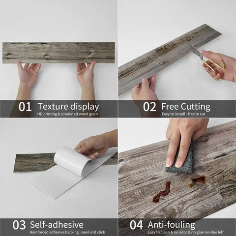 Frosted Foam Tile Sticker (Grey) 24pcs Peel and Stick Wallpaper Ancient European Wood-Grain Style Wall Decor