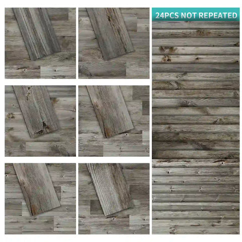 Frosted Foam Tile Sticker (Grey) 24pcs Peel and Stick Wallpaper Ancient European Wood-Grain Style Wall Decor