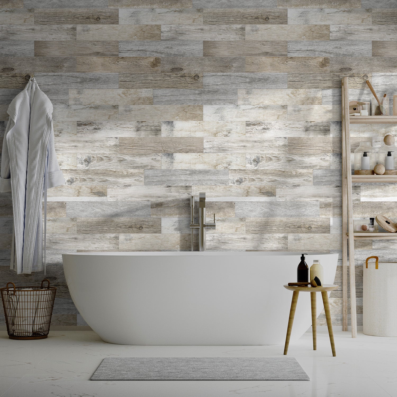 Grey Oak Stick and Peel Wallpaper Wood for Bathroom