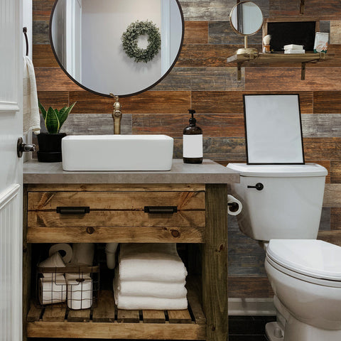 Natural Weathered Wood Plank Wallpaper for Bathroom