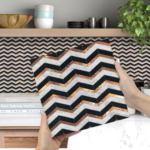 Black and Brown Wavy Line Stone Texture Wallpaper Tiles Stickers Peel and Stick