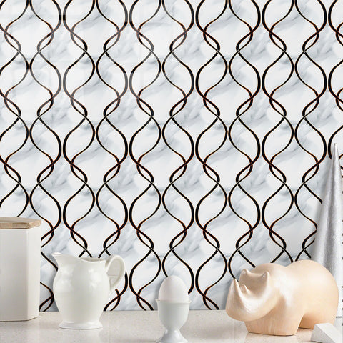 White and Brown Curved Line Stone Texture Wallpaper Tiles Stickers Peel and Stick