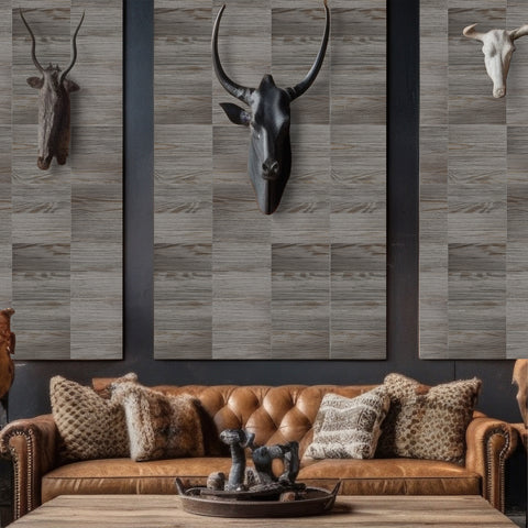 Textured Brown and Gray Wood Panel Wallpaper for Stylish Spaces