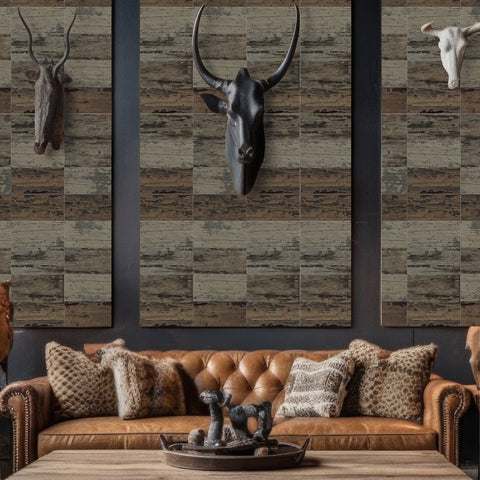 Rustic Gray Brown Wood Effect Wallpaper - Modern Home Decor