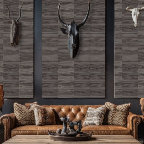 Warm Taupe and Deep Gray Wood Texture Wallpaper for Cozy Spaces