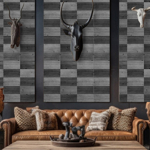 Textured Black and White Wood Panel Wallpaper for Home Decor