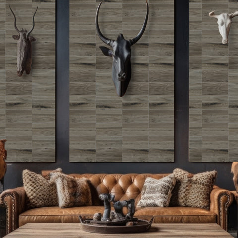 Versatile Gray and Brown Wood Wallpaper for Living Room and Bedroom