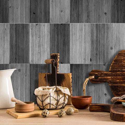 Wood Grain Tile Stickers Self-Adhesive Waterproof Wall Tiles for Kitchen Bathroom Staircase Home Decoration
