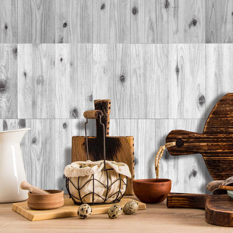 Wood Grain Tile Stickers Waterproof Self-Adhesive Wall Tiles for Kitchen Bathroom Staircase Home Decoration DIY