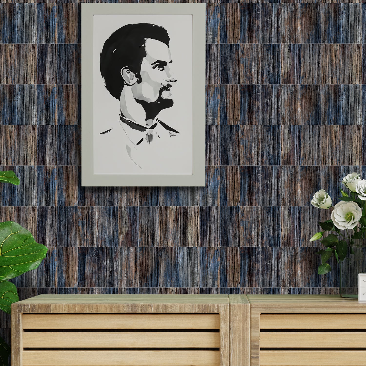 Trendy Blue and Brown Wallpaper Wood Design