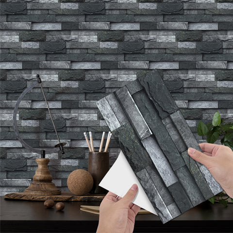 Black and Dark Grey Stone Texture Wallpaper Rustic Tiles Stickers