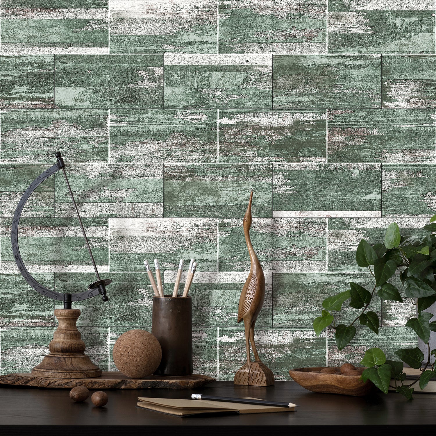 Turquoise Rustic Faux Wood Wallpaper For Decoration