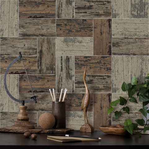 Rustic Gray Brown Wood Effect Wallpaper - Modern Home Decor