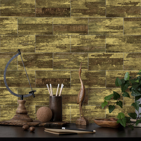 Self Adhesive Brown Yellow Wood Looking Wallpaper Texture