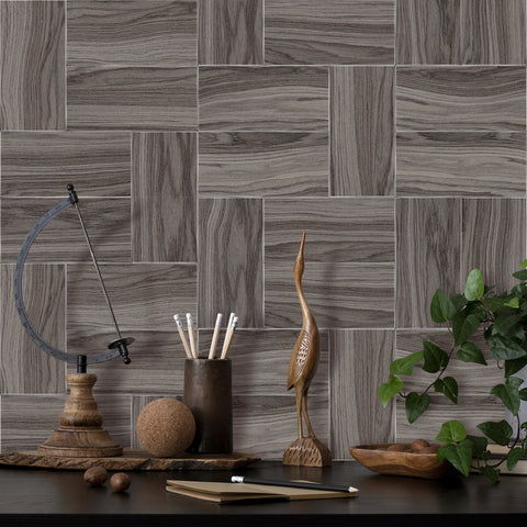 Warm Taupe and Deep Gray Wood Texture Wallpaper for Cozy Spaces