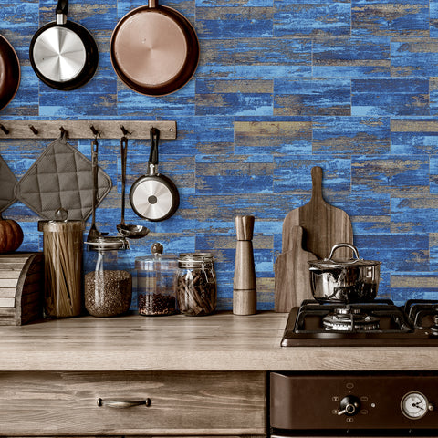 Coastal Blue Barnwood Wallpaper