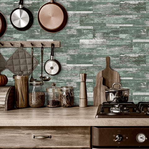 Turquoise Rustic Peel and Stick Wood Looking Wallpaper