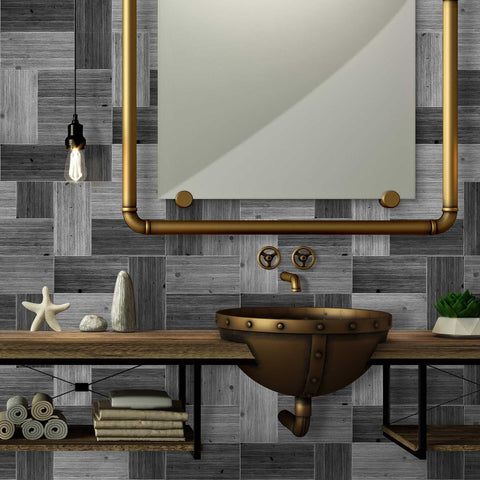 Wood Grain Tile Stickers Self-Adhesive Waterproof Wall Tiles for Kitchen Bathroom Staircase Home Decoration