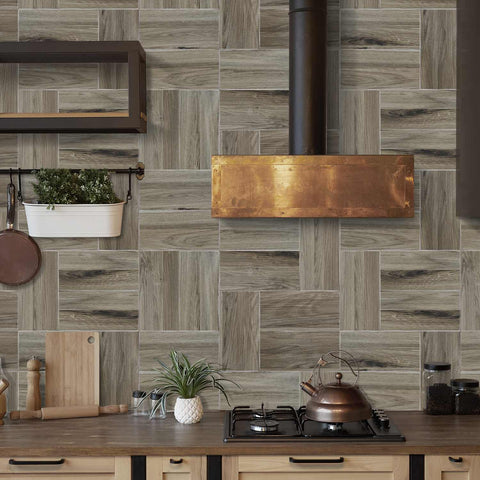 Wood Grain Stickers Waterproof Self-Adhesive Wall Tiles for Kitchen Bathroom Staircase Home Decoration DIY