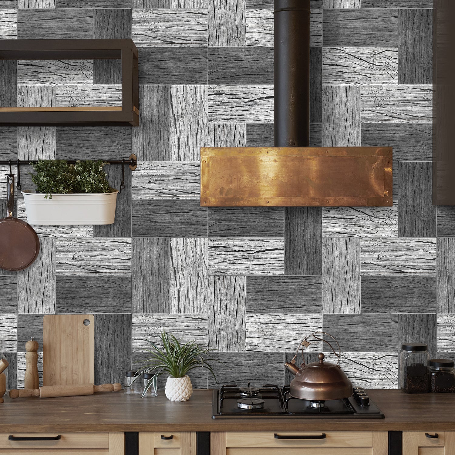 Peel and Stick Wallpaper Wood Grey and White for Kitchen Remodeling