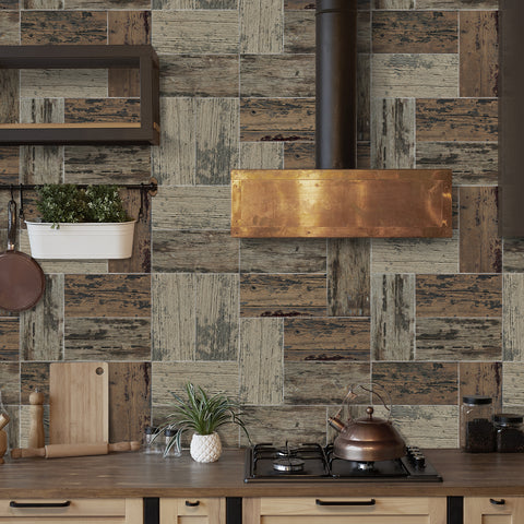 Rustic Gray Brown Wood Effect Wallpaper - Modern Home Decor